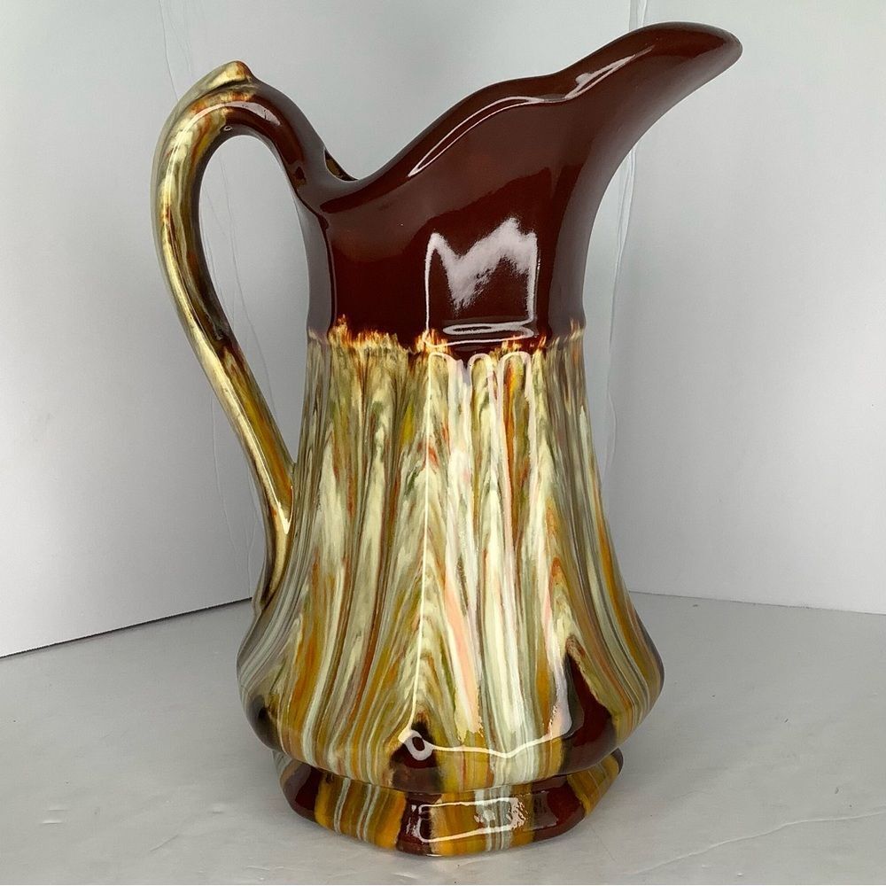 Drip Glaze Vase Brown,Cream,Pitcher Pottery 11” Artsy, Farmhouse, Rustic, Boho,